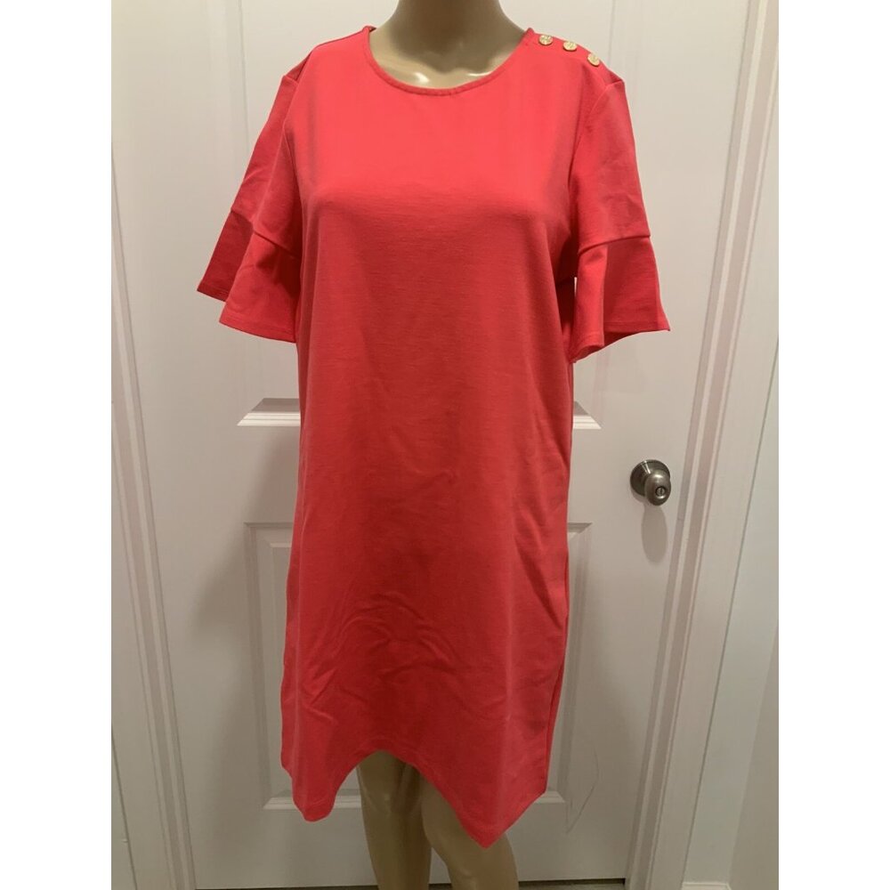 Draper James Dress Medium Women's Coral Puffy Flutter Sleeve 3 Button Trim